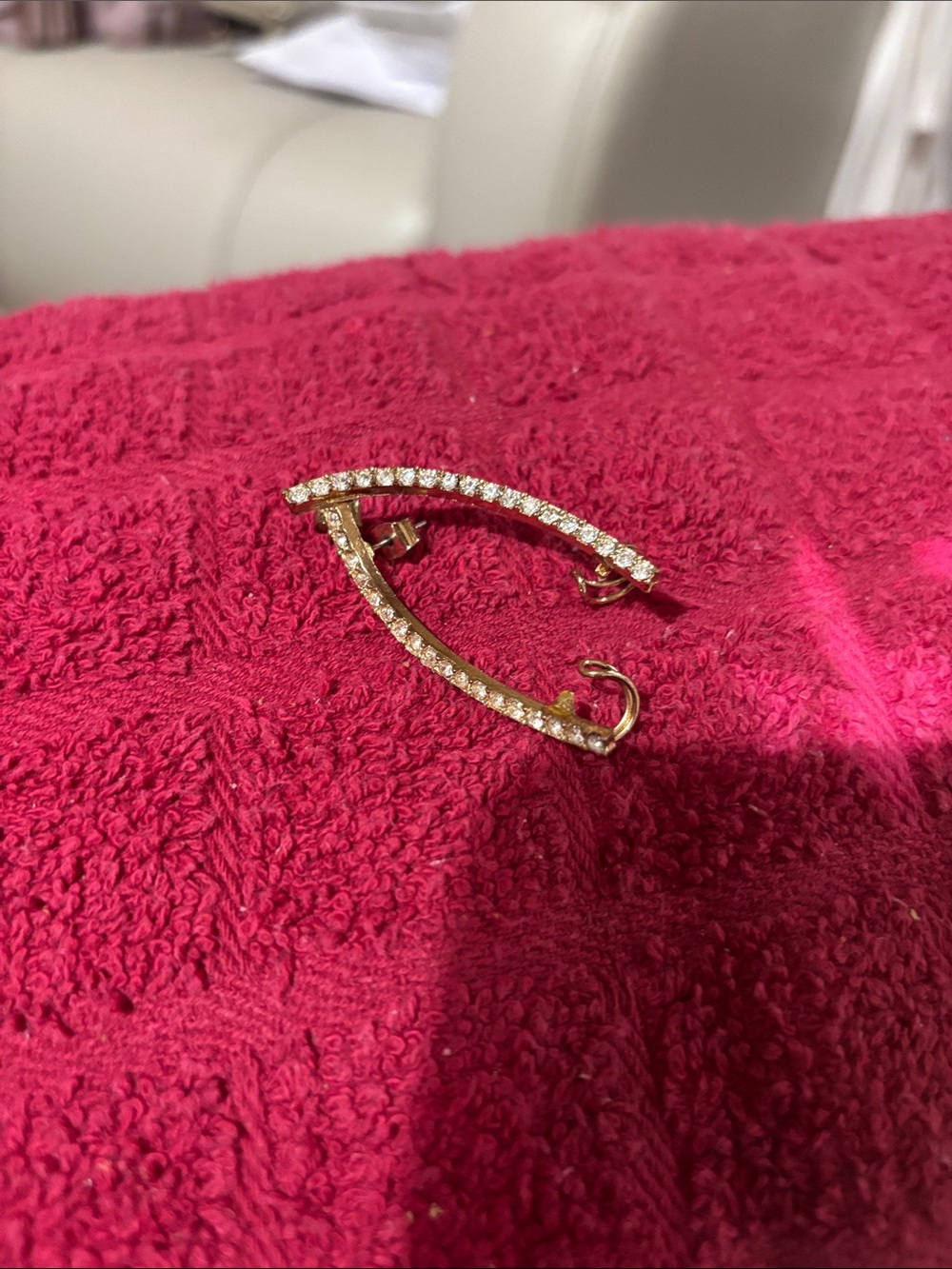 Source Unknown Gold Crystal Curved Hoop Earrings